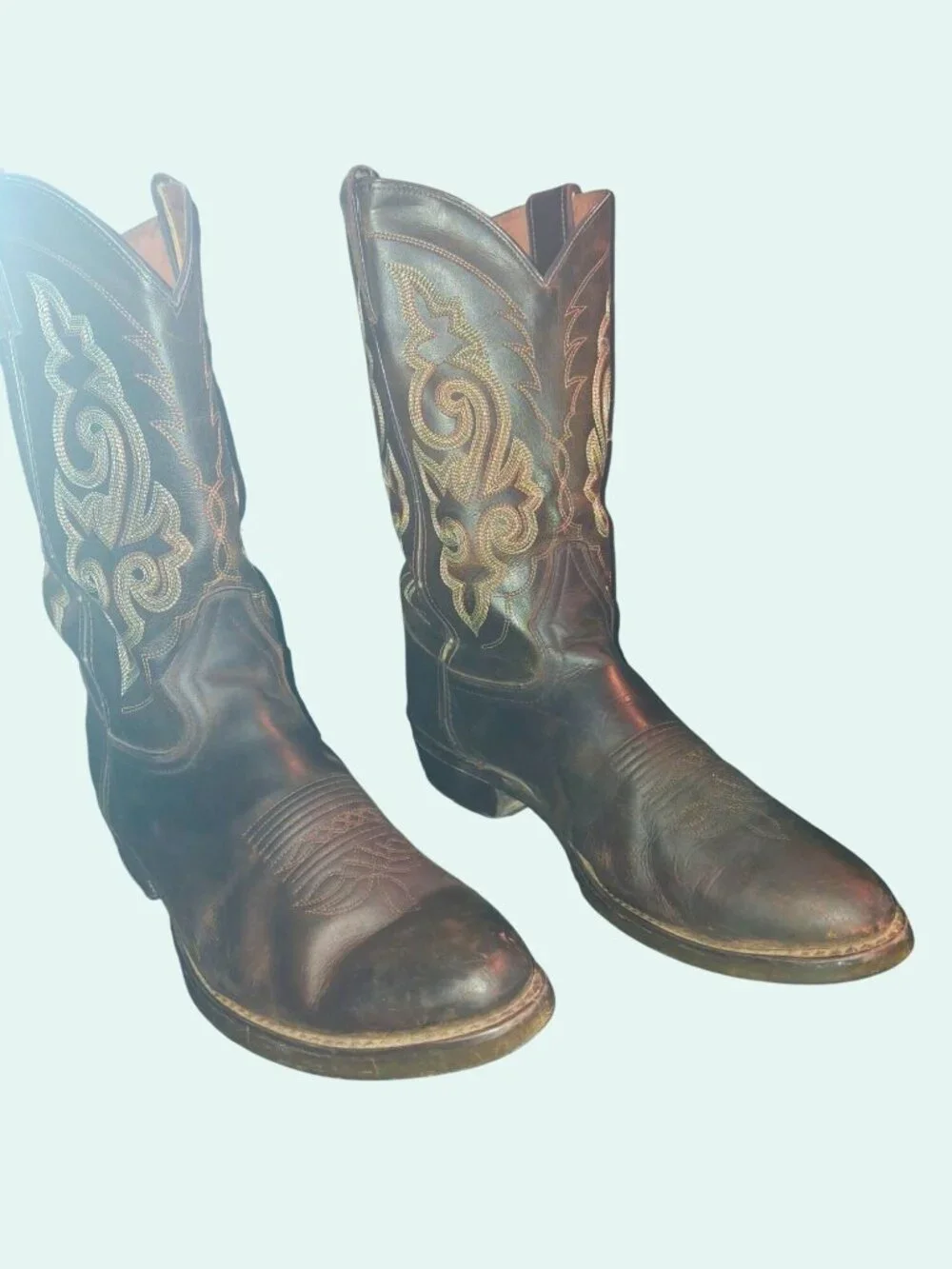 Mens Doble -D Brown Leather Western Cowboy Boots 11D Made In Mexico.*SH7